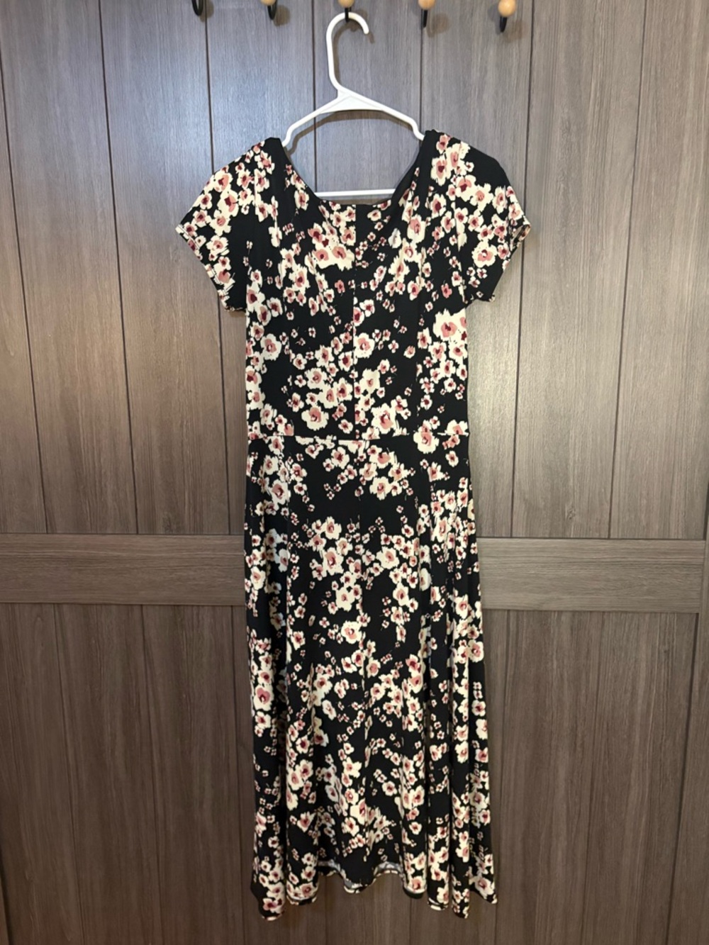 Perceptions Black Floral Midi Dress with Cream & Pink Blossoms